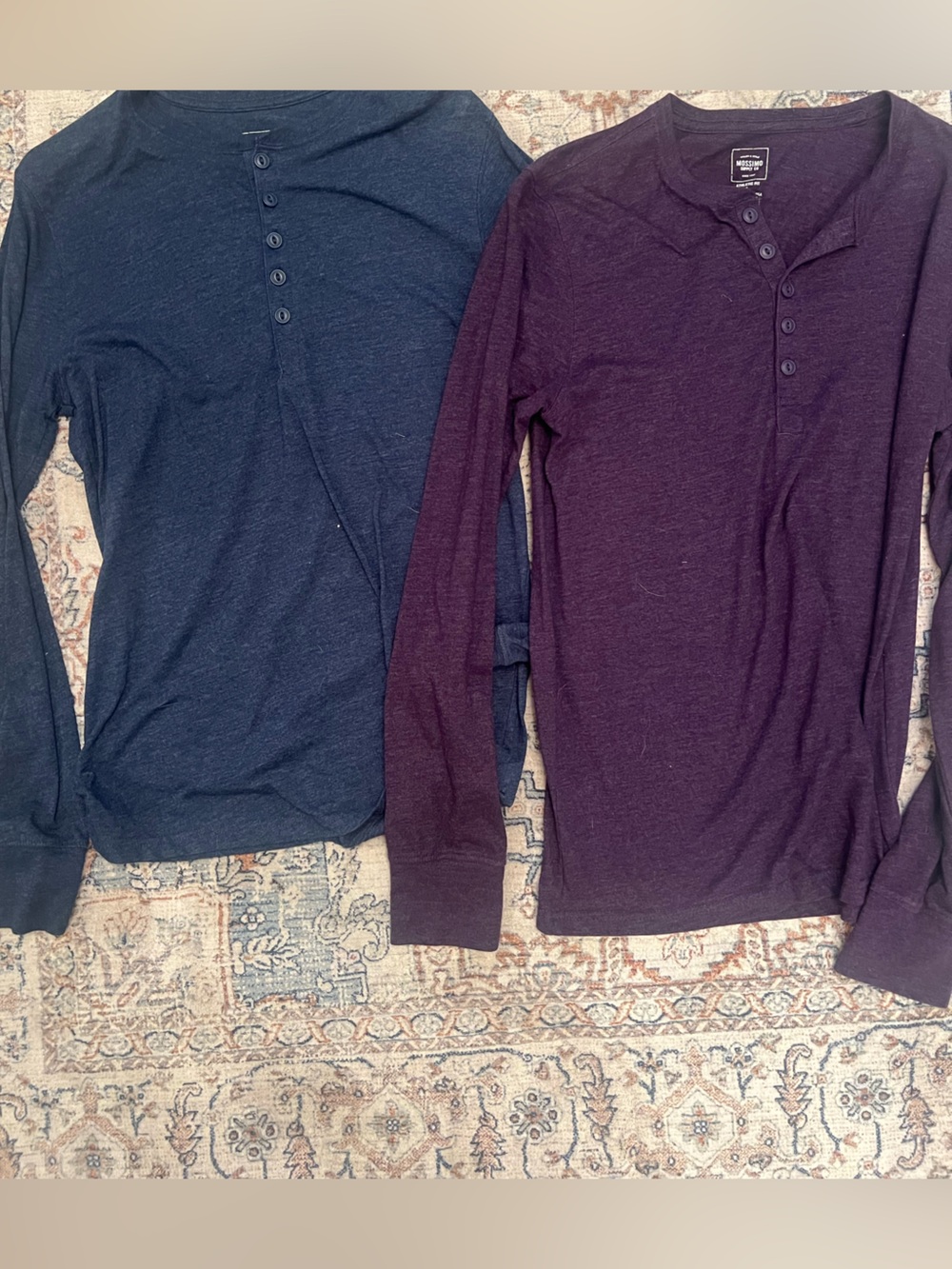 Two-Pack Men's Long-Sleeve Henley Sweaters - Navy & Plum
